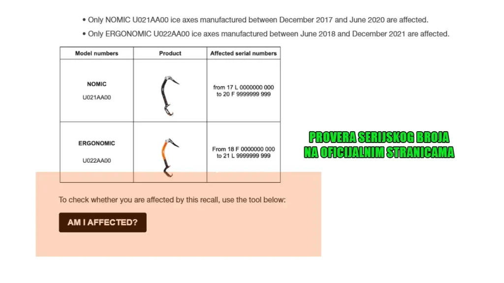 Petzl app za proveru serijskog broja